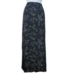 C'est City Women's 14 Navy Blue w/Pink Floral Print, 100% Silk, Long Skirt - EUC